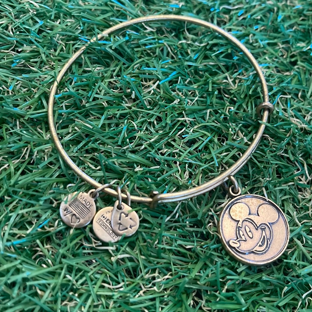 Alex & Ani Disney Mickey Mouse Bangle Bracelet 2013 Brass Tone Charms Bracelet